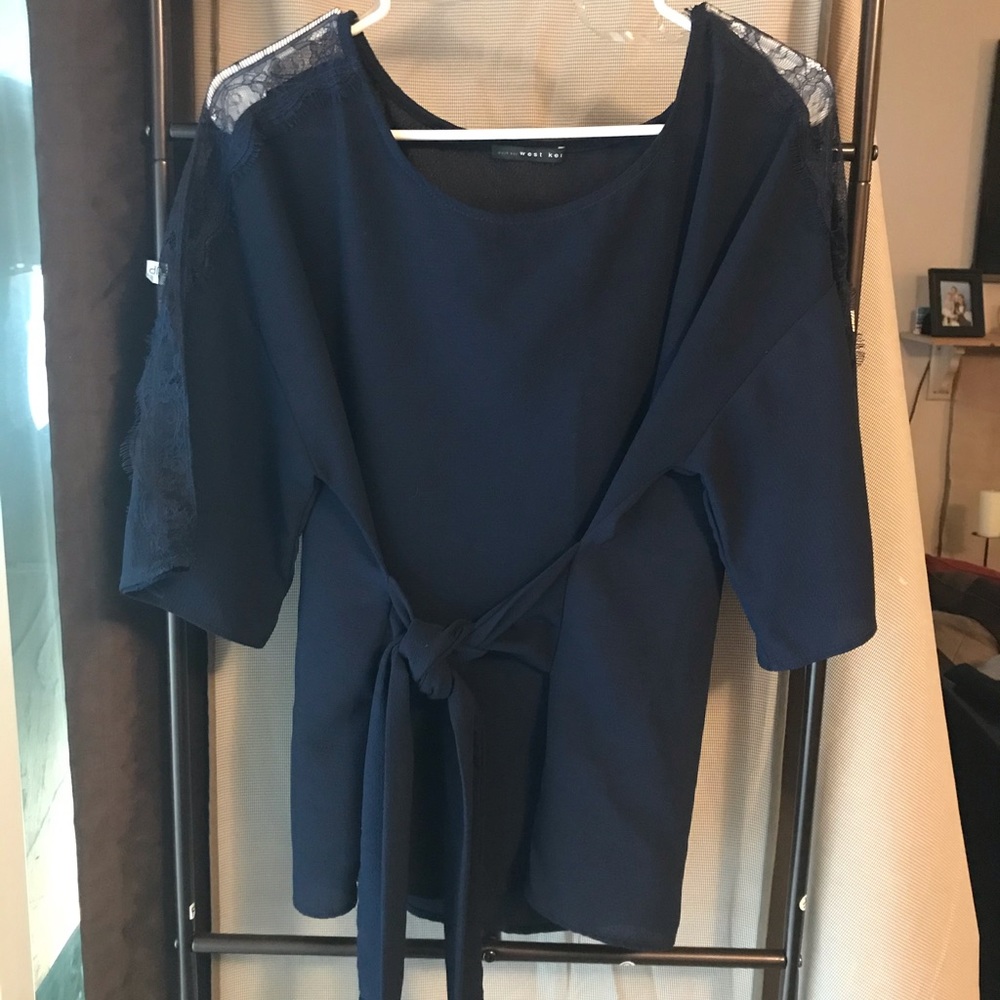 Navy Blue Lace Detail Blouse